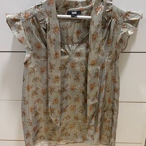 PAIGE Women's Floral Blouse - silver with peach flowers silk/metallic